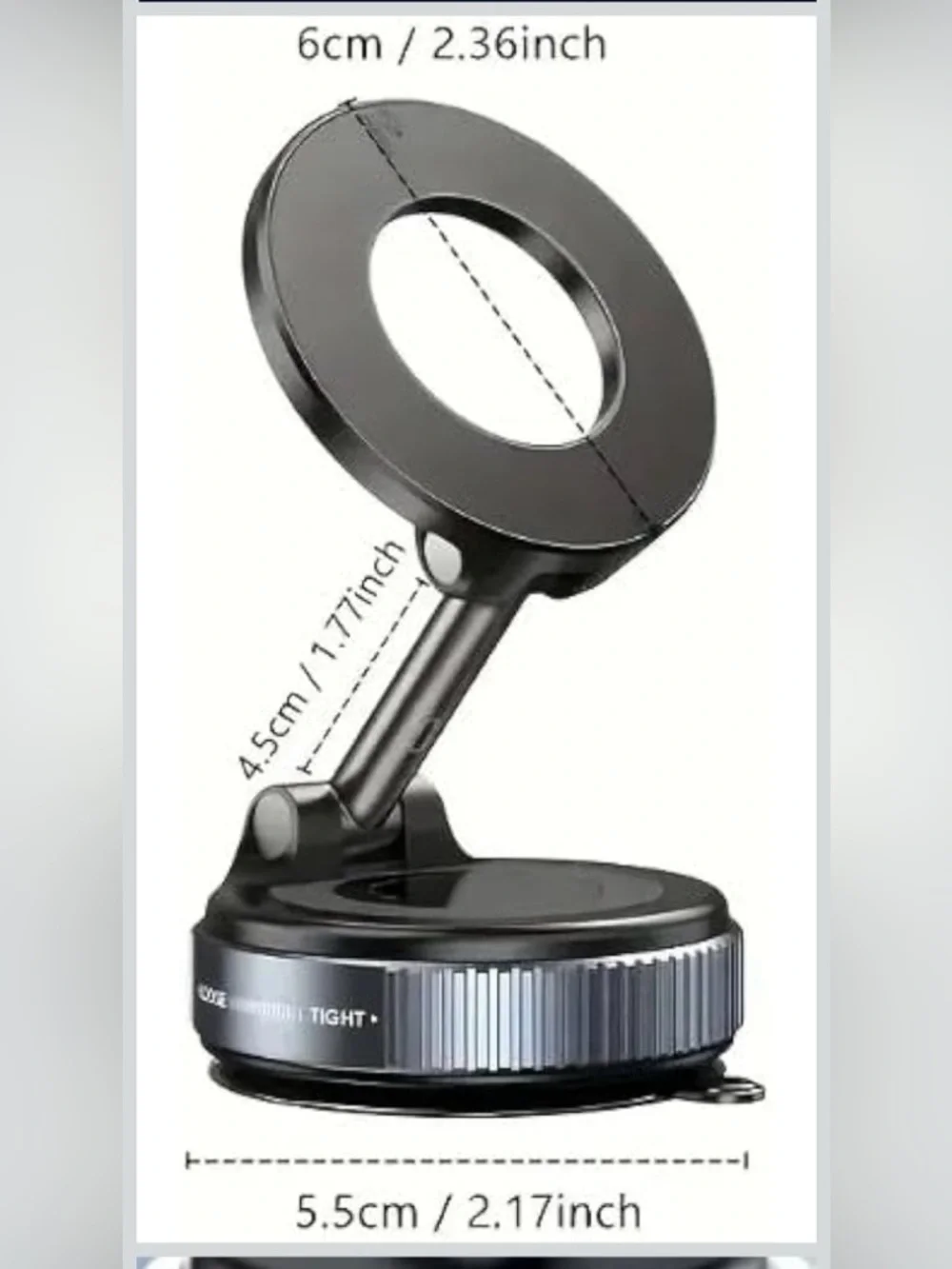Universal Black Magnetic Phone Mount with Rotating Ring and Foldable Arm K007